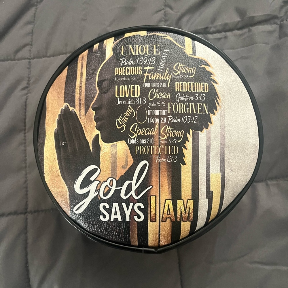 God Says I Am Round Crossbody Bag - Black & Gold